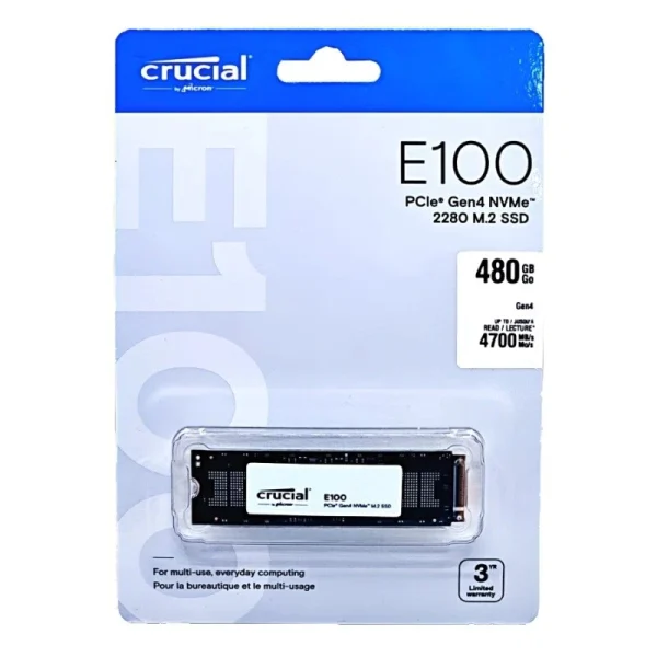 Crucial E100 SSD 480GB  NVMe PCIe Gen4 Internal SSD, Up to 4,700MB/s, Laptop & Desktop Compatible - (CT480E100SSD8)