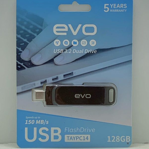 evo c14 128GB  USB 3.1 Type-C and Type-A Flash Drive, Up to 150MB/s Read
