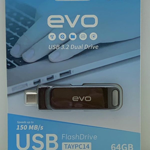 evo c14 64GB  USB 3.1 Type-C and Type-A Flash Drive, Up to 150MB/s Read